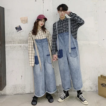 

Casual Splice Jeans Jumpsuit Overalls Dungarees Loose Denim Men's