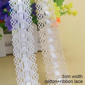 

3cm 100% cotton embroidery lace 2 colors french lace ribbon fabric guipure diy trims warp knitting sewing Accessories#3710