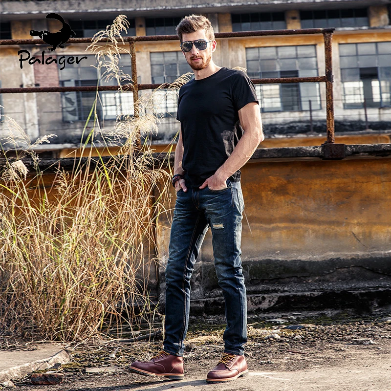 2017 New Fashion Jeans Men Denim Blue Ripped Jeans Trousers High