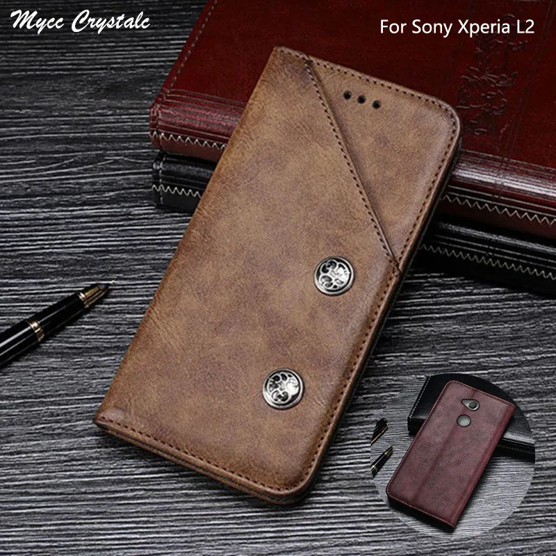 

Flip Leather Case For Sony Xperia L2 H3311 H3321 H4311 H4331 Case Luxury Vintage Phone Cover KickStand Design With Card Holder