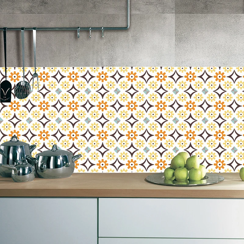 20pcs Self-adhesive Tiles Stickers Waist Line Kitchen Wall Sticker PVC Floor Wallpaper Home Decor Bright Color 10x10 20x20cm