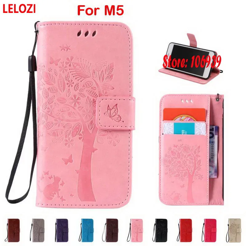 Lelozi дерева Cat бабочка PU кожа бумажник девушка чехол Cove capinha для Sony Xperia M5 двойной E5663