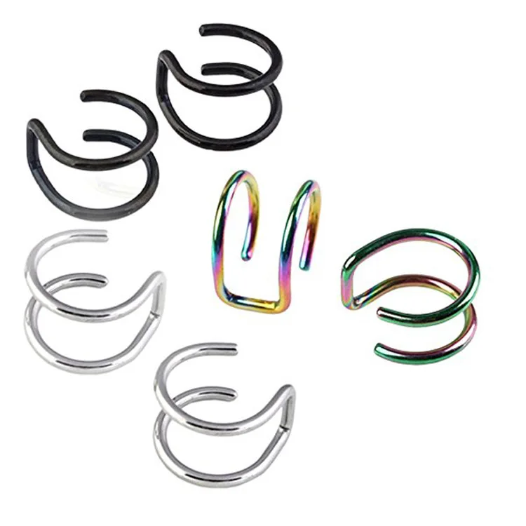 1PCS Clip On Wrap Earring Tragus Stainless Steel 2 Rings Ear Cuff Nose Ring Fake Piercing Body Jewelry | Украшения и аксессуары