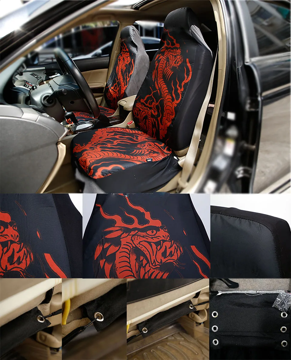KANGLIDA 2X чехол для автокресла набор дракон Highback Печатный протектор подушки сиденья универсальный подходит для большинства автомобильных передних сидений оранжевый