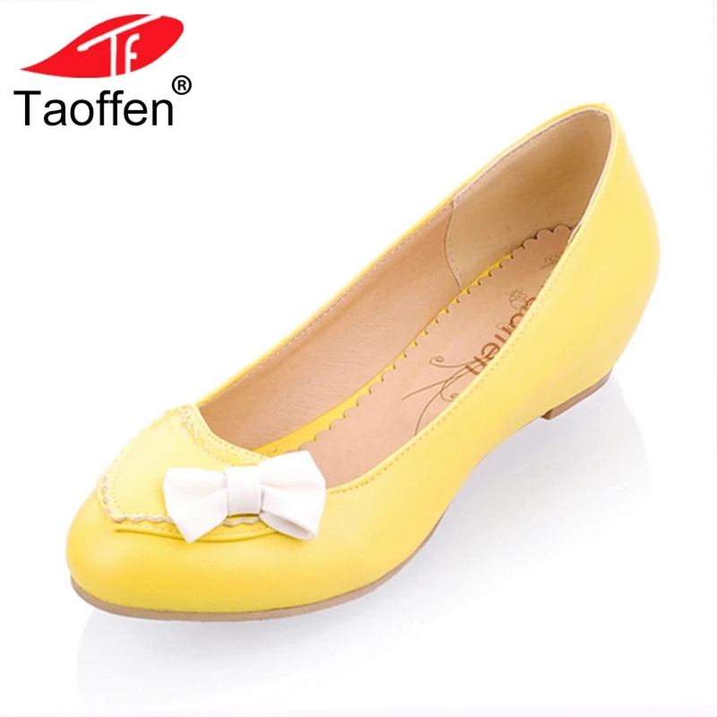 TAOFFEN Size 33-43 Office Lady Flats Shoes Woman Bowtie Solid Color Round Toe Flat Shoes Women Wedding Party Club Women Shoes