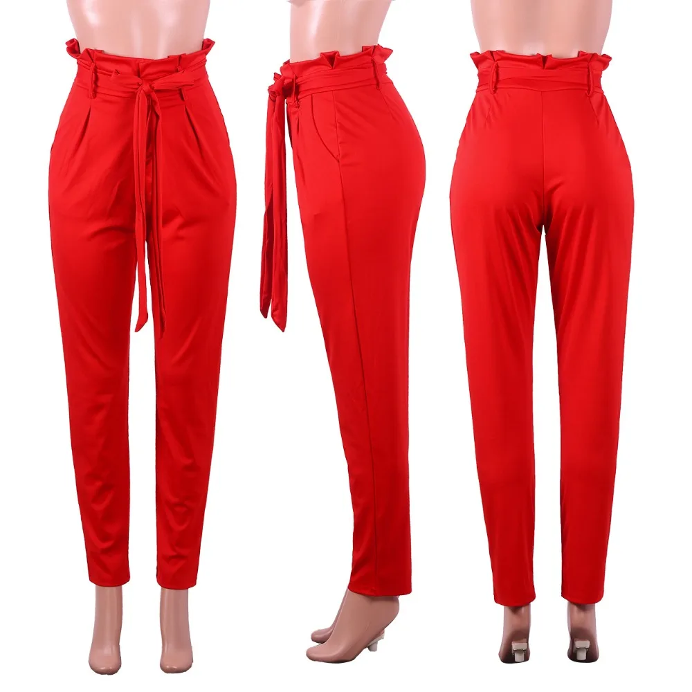 2019 весна сплошной цвет модная женская одежда Ruffed тонкий сексуальный Прямые брюки повседневные Карманы пояса женские брюки