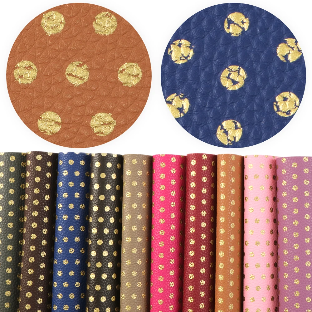 

New 10Pieces/set 20*34cm Gold Dot Litchee Faux Synthetic Leather Fabric DIY Handmade Bag Hair Bow Sewing Accessories,1Yc6448