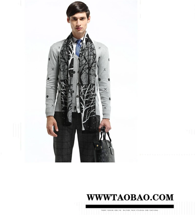 men wearing scarves 180x30cm Christmas Tree Branch Jacquard Male Scarf Winter Modal Brushed Men Wrap Shawls Man Warm Cashmere Scarves As Gift YG326 mens blanket scarf