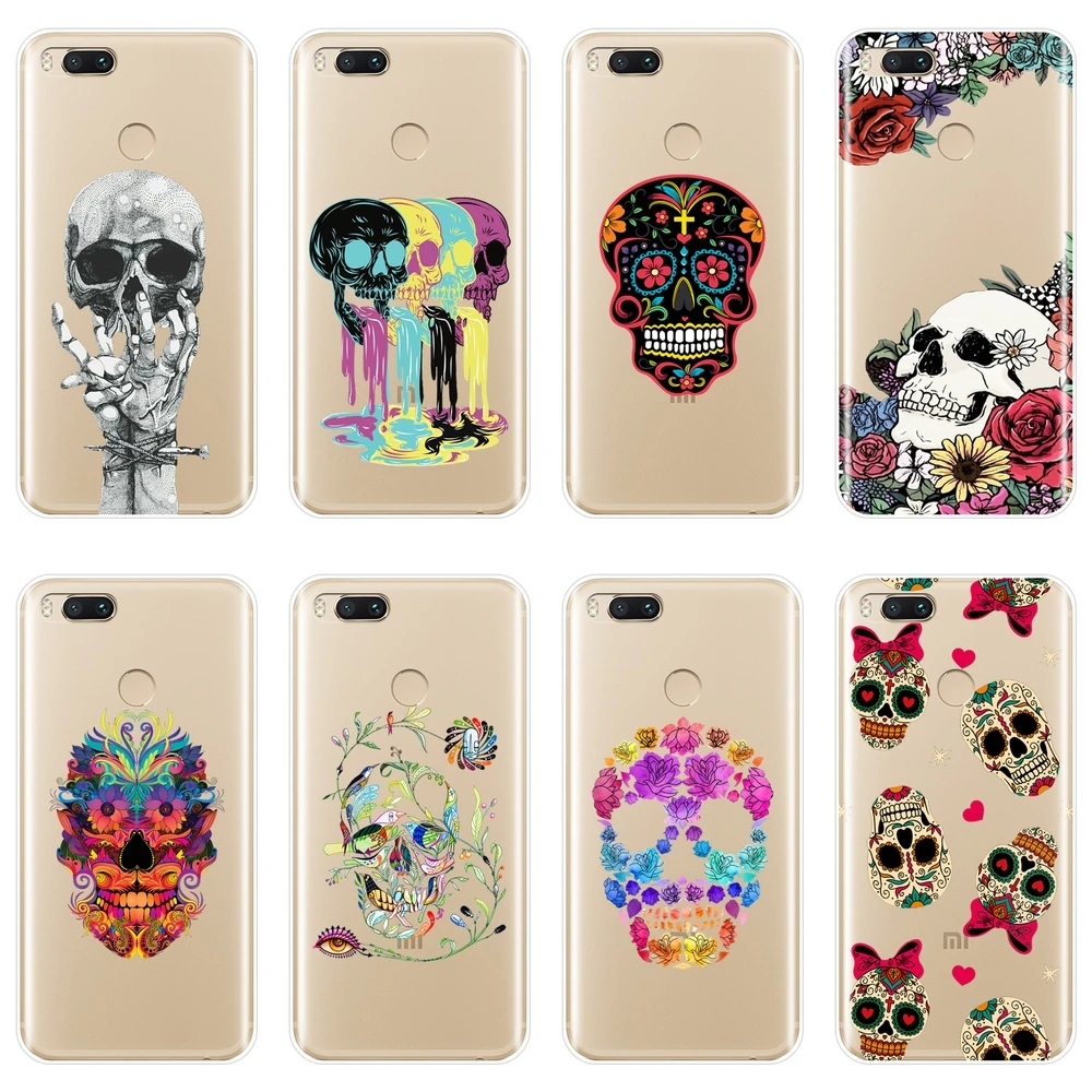 

Back Cover For Xiaomi Mi 5 5C 5S 5X 6 6X Plus Silicone Soft Skull Skeleton Flower Phone Case For Xiaomi Mi A1 A2 Lite 8 SE Case