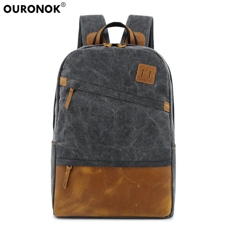 

OURONOK New Double Shoulder Bag Men's Casual Korean Fashion Men and Women Bag Canvas Backpacks Student Leisure School Bag