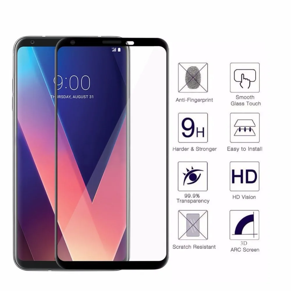 3D منحني غطاء كامل الزجاج ل LG V30 LGV30 V 30 الزجاج الهاتف الخليوي LCD شاشة حامي الهاتف الزجاج المقسى الحرس فيلم