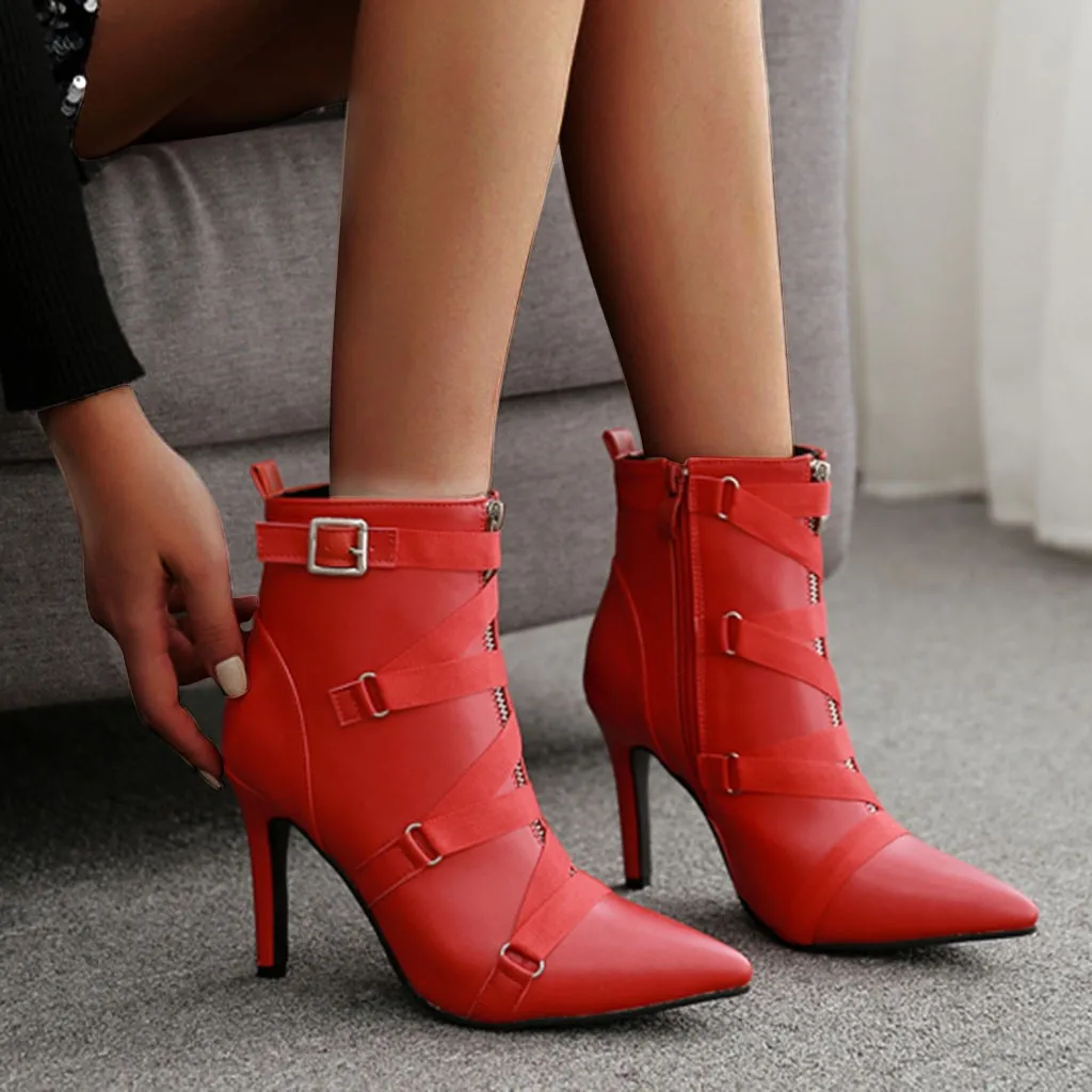 

Red Real Leather Women Short Boots Pointed Toe Ladies Winter Ankle Booties Shoes Heels Chelsea Boot 7.10