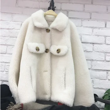 

S-6XL Autumn and Winter Clothing Plus Size Sheep Shearing Granular Jacket Women Short Loose Wool Overcoat Faux Fur Coat
