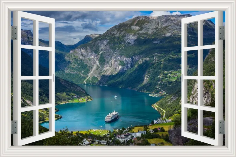3D вид на окно озеро настенный стикер с пейзажем ПВХ водонепроницаемые настенные художественные обои для гостиной большие настенные наклейки s плакат - Цвет: 5