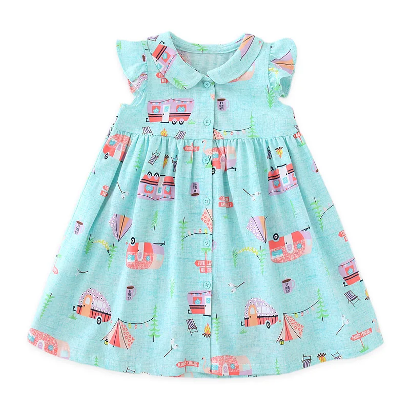 

2019 Summer Girls ' Dress Cartoon Printed Cotton Doll Collar Children's Princess Clothes