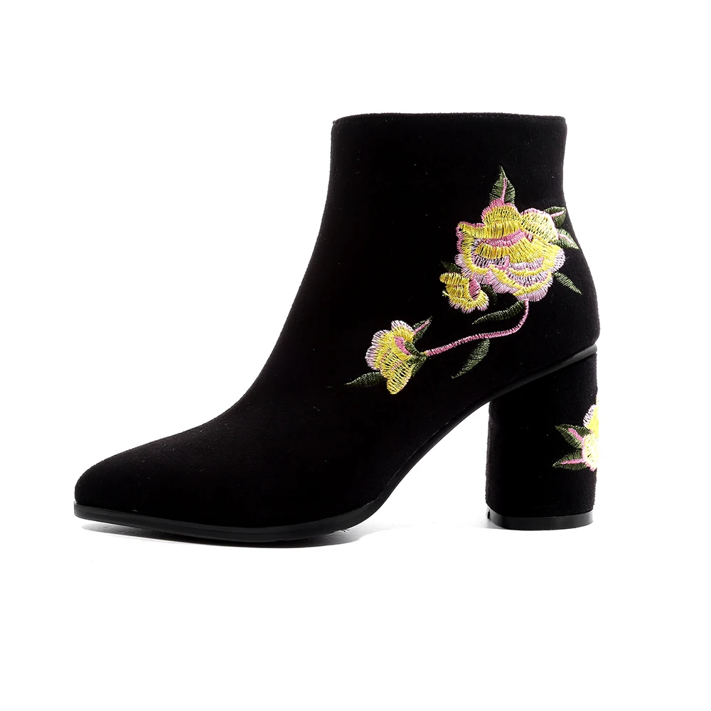 Ботинки с вышивкой; Новинка года; женские ботильоны; сезон весна-осень; женская обувь на высоком каблуке в стиле ретро; осенние женские высокие сапоги с цветочным принтом
