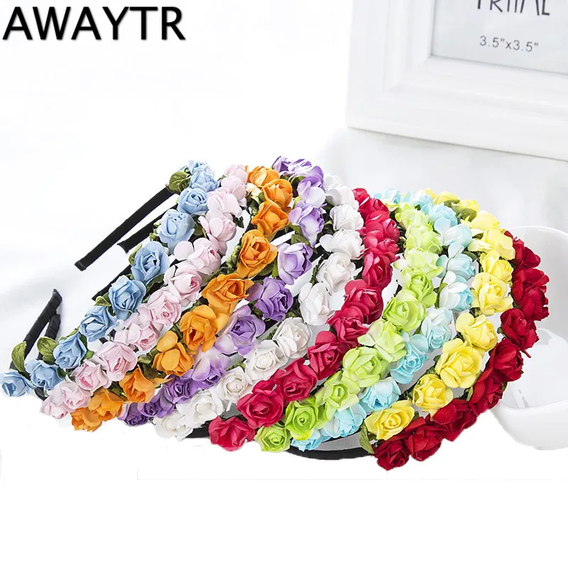 

AWAYTR 1Pcs Hot Selling Handmade Rose Flower Crown Foam Floral Headdress Garlands For Children Girls Flower Hair Hoop Headwear