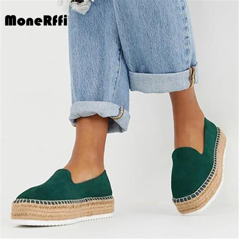 

MoneRffi Faux Suede Espadrilles Shoes Slip-on Casual Loafers Women Platform Flats Ballet Comfortable Casual Ladies Shoe 2019