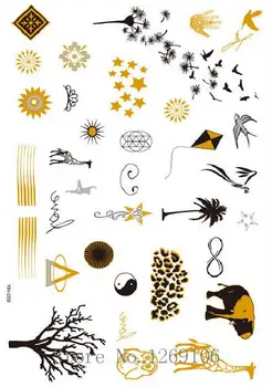 

New 21x15cm Hot golden flash tattoos Gold Multiple temporary tattoos