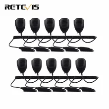 10pcs RETEVIS RT6 LED Handheld Speaker MIC Microphone 3.5mm Mono Jack for Walkie Talkie Retevis RT6 Ham Radio J9114M