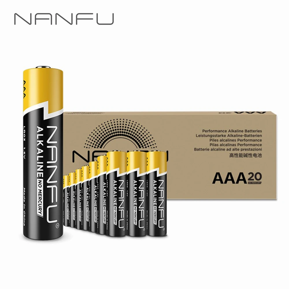 NANFU 20 шт. аккумулятор aaa батарейки 1.5 В щелочной аккумуляторы LR03 батарея 3a акб 950 мАч для камеры игрушечный микрофон