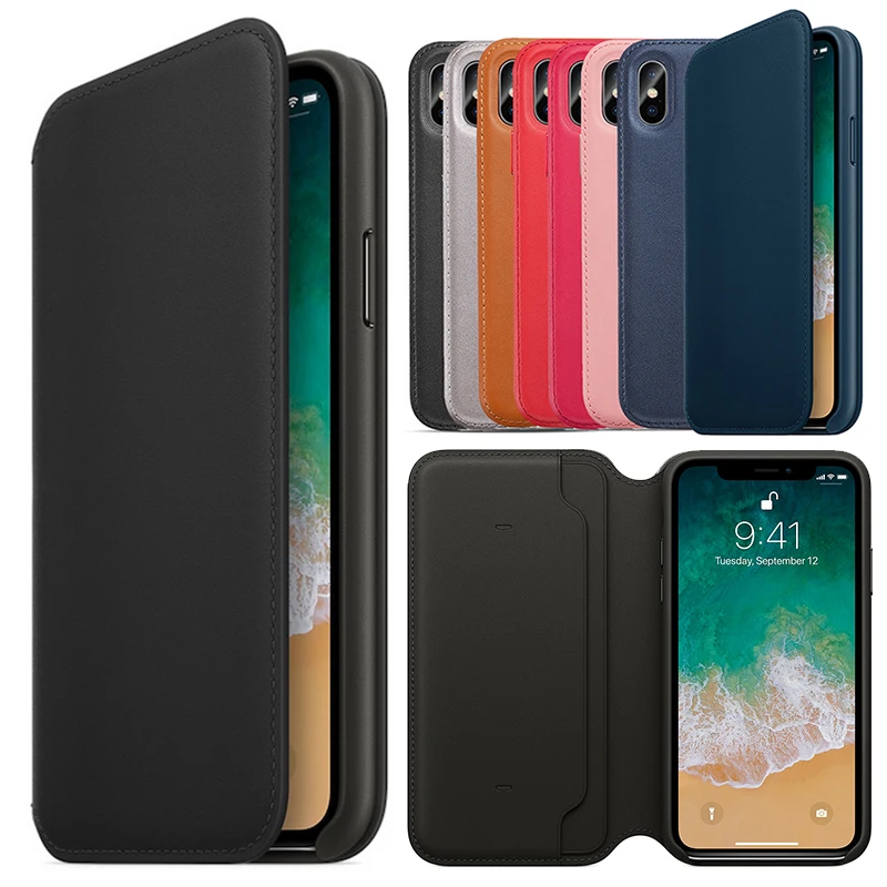 

Have LOGO Original Official Leather Folio Wallet Case For iPhone XS Max X Card Slot Auto Sleep Function Smart Retro Flip Cover