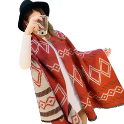 Для женщин этнического ромбические Клетчатый узор шарф из искусственного кашемир толстый длинный Шарфы для женщин шаль