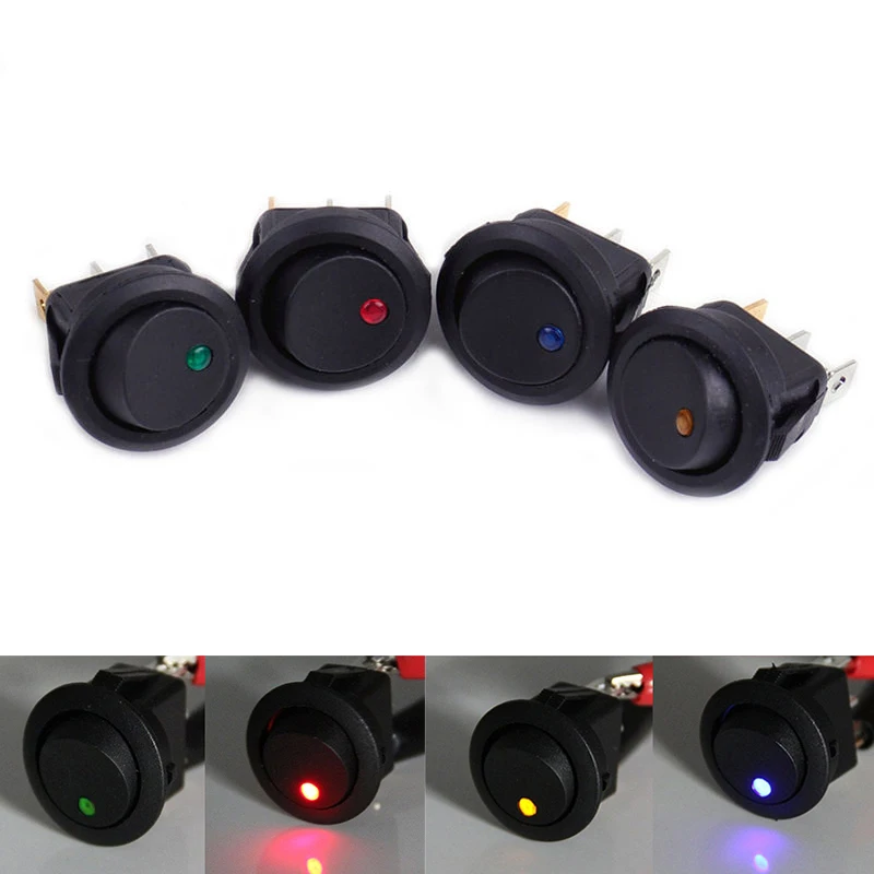 JX-LCLYL 4pcs 12V Waterproof ON/OFF Car Boat LED Light Round Dot Rocker Toggle Switch