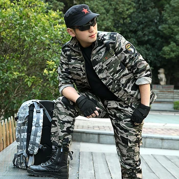 

(10 set/free ship)Outdoor camouflage training uniform summer clothes set male bag wear-resistant work wear