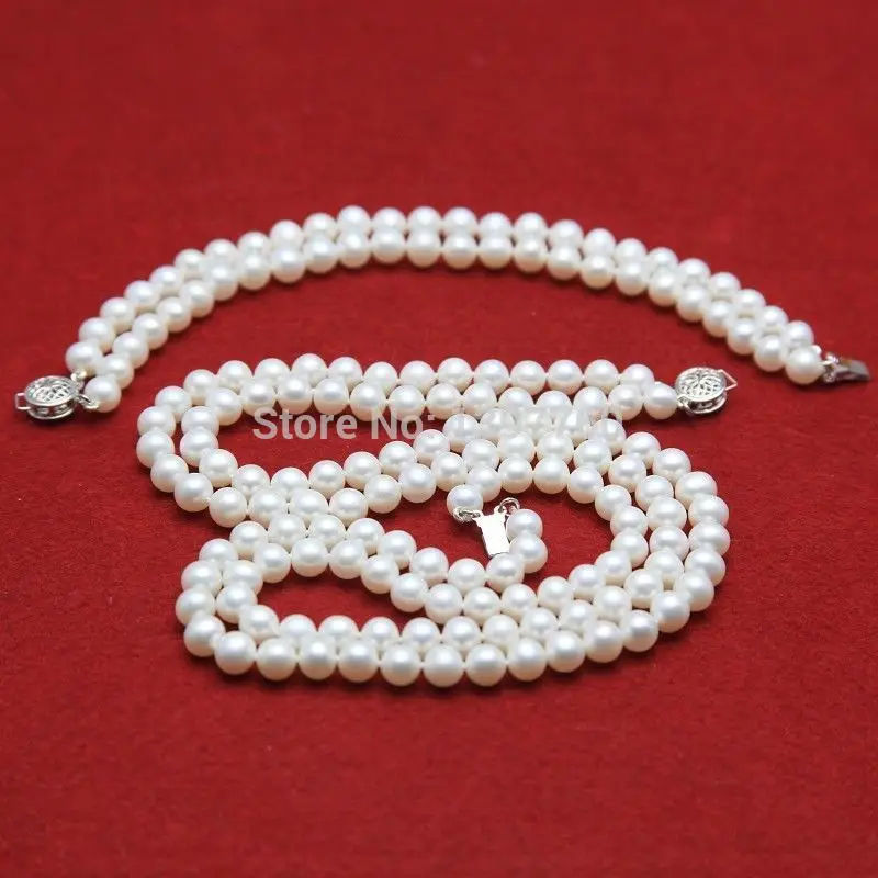 

Miss charm Jew.70 sets AAA 7-8mm 2 rows White Natural Akoya Pearl necklace Bracelet (A0423)