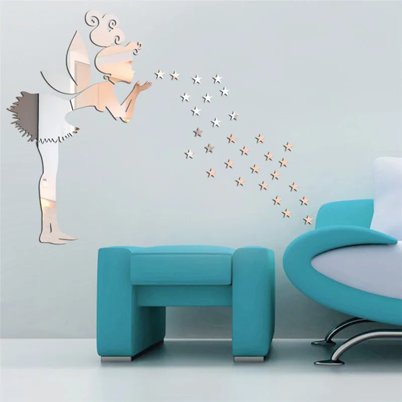 

Creative 3D Mirror Wall Stickers Star Fairy DIY Self Adhesive Removable Sticker Home Decor For Living Room Bathroom Decoration