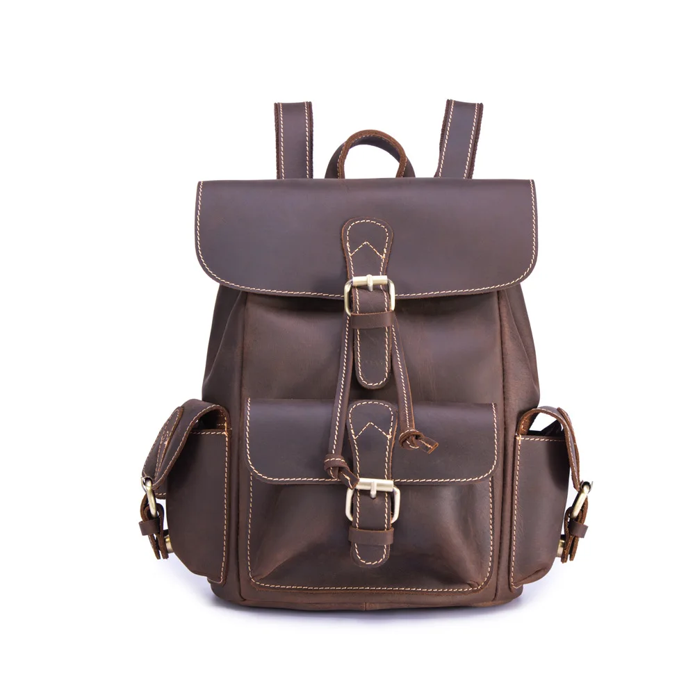Мужской рюкзак из натуральной кожи Crazy Horse винтажный Рюкзак mochila hombre для