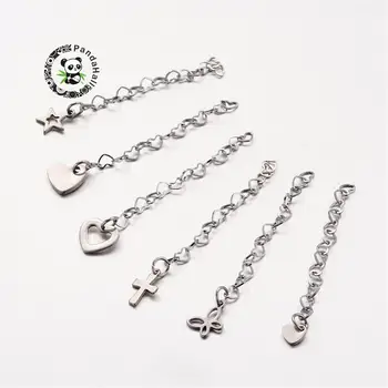 

50Strands 304 Stainless Steel Heart Link Extender Chains for DIY Jewelry Accessories, Stainless Steel Color, 52~61x3.5mm F60