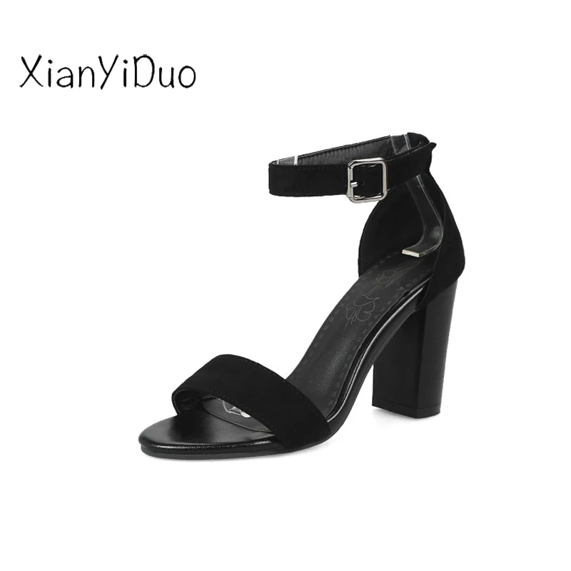 

Xianyiduo Fashion 2019 Summer Classics Women's shoes Open toe ultra high heels Cover Heel sandals Plus Size33-48 Wine Red/Q62-2
