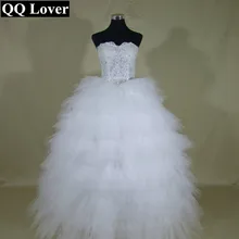 QQ Lover 2017 New Flower Beaded Tiered Ball Gown Lace Wedding Dress Custom-made Bridal Gown Robe De Mariage