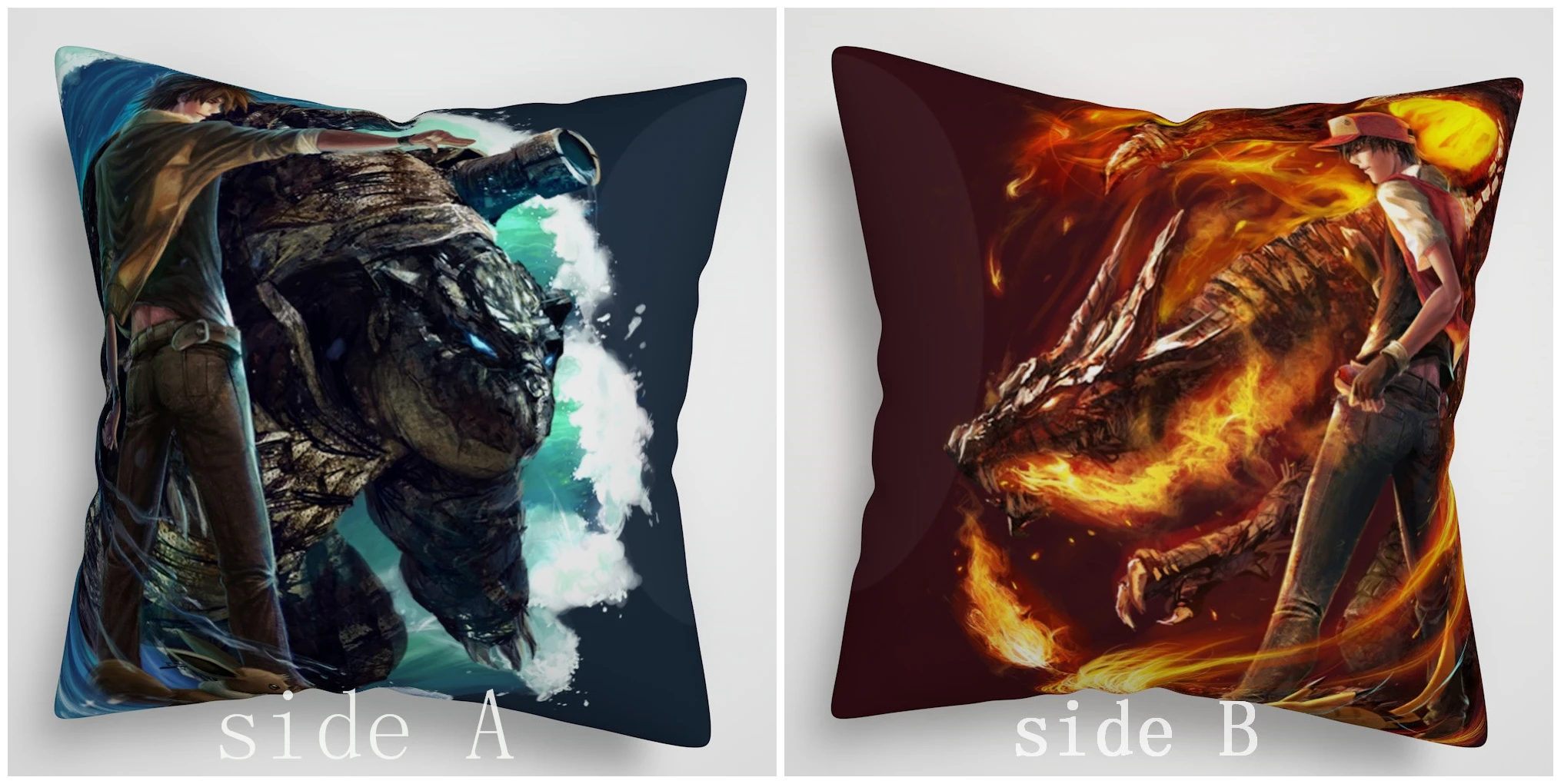 Suef Anime Manga Pokemon red Green pikachu Eeveelution two sided Pillow Cushion Case Cover 1104 | Дом и сад