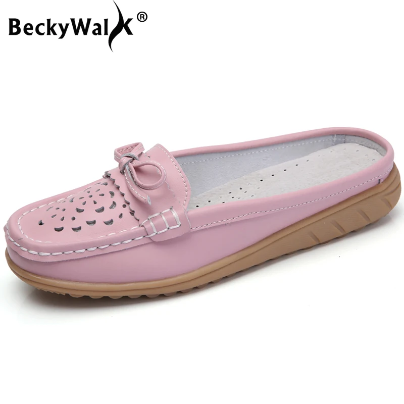 melhor BeckyWalk Plus Size 35 43 Das Mulheres Sapatas da Mola Fechado Do Dedo Do Pé Das Sandálias Das Mulheres Chinelos de Verão Cut outs Apartamentos Casuais sapatos Mulher WSH2758