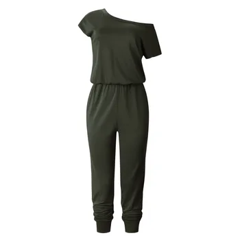 

Wontive 2019 Army Green Fashion Multicolor Oblique Women Temperament Slim Short-sleeved Jumpsuit Female Rompers Bodysuits