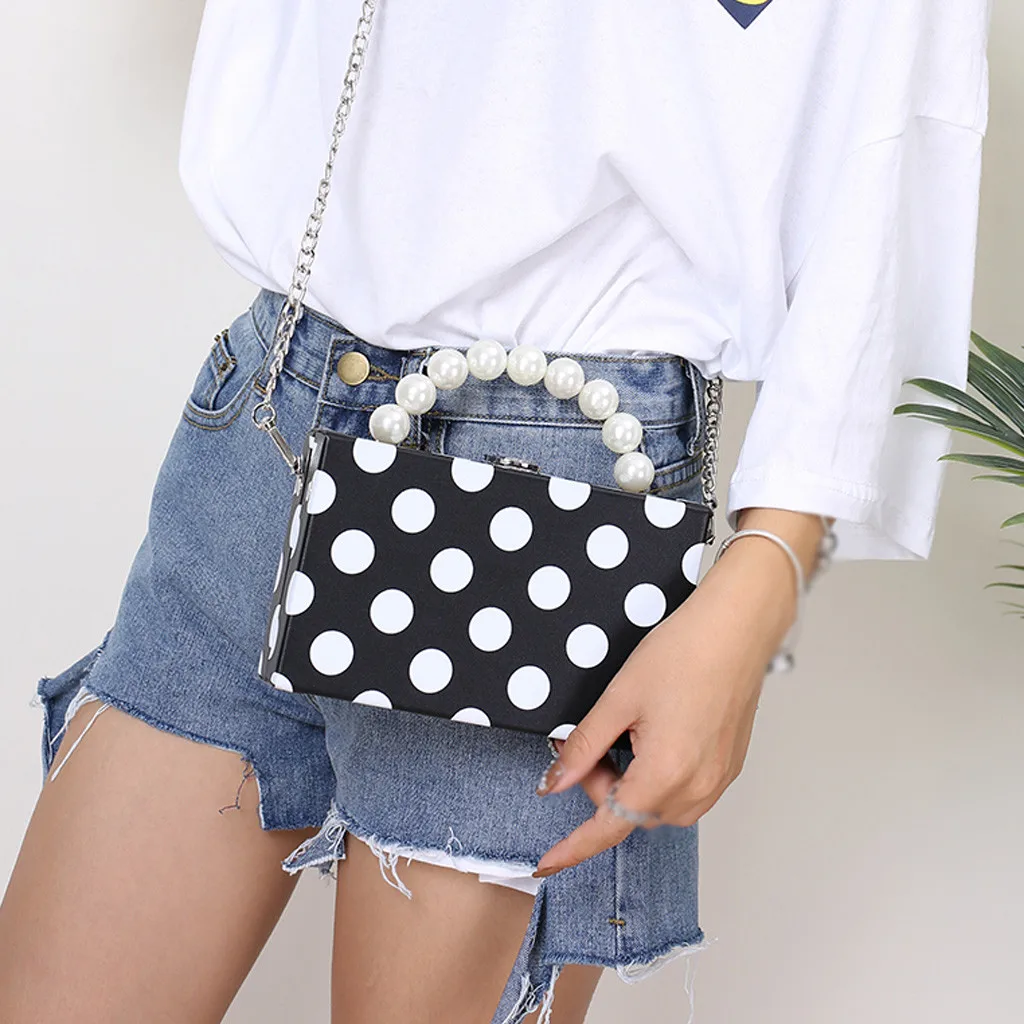 Female Pearl Wave Point Small Square Bag Female Crossbody Bags For Women High Quality Chain Shoulder Bag tasjes dames
