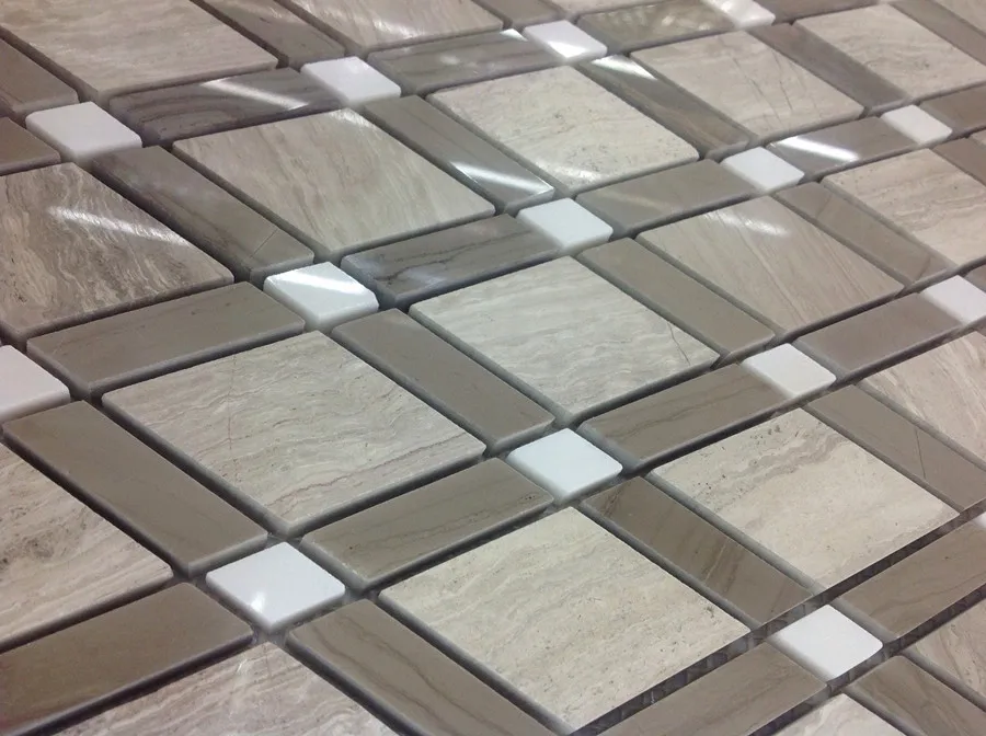 Light Grey Wooden Marble Mix Jazz White Marble Mosaic Tile