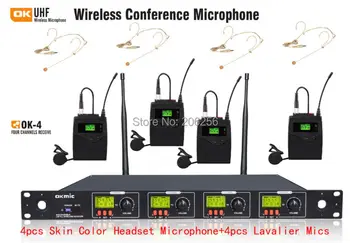 

OKMIC OK-4 professional UHF 4pc Skin color headset Microphone wireless system 4 channels multichannel 4pc Lavalier Wireless Mic