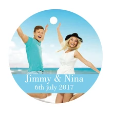 100 шт. персонализированная печать Бумага ручной этикетки круглый обычай украшения тег Дизайн пара Свадебный Пригласительный билет label