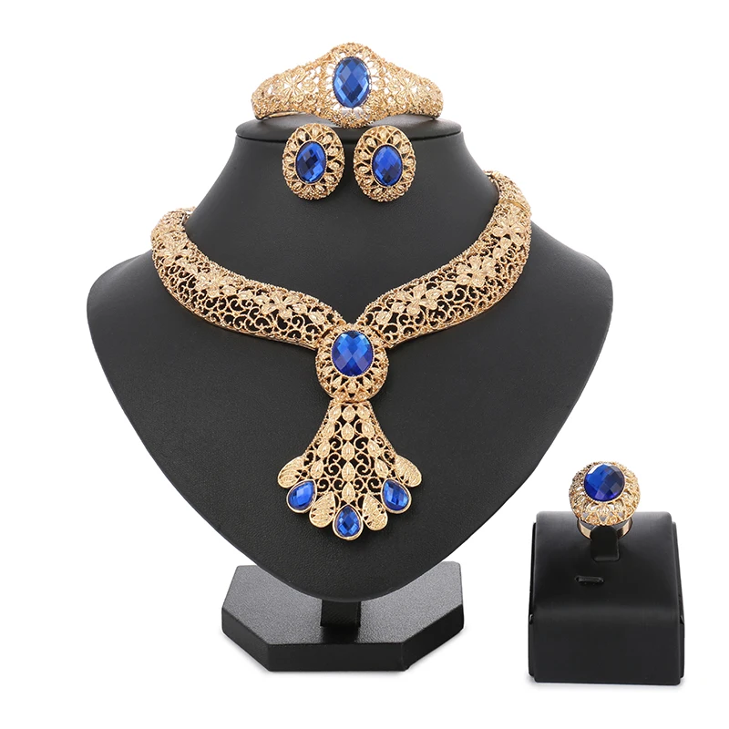 

Women blue pendant Jewelry Sets Nigerian Beads Necklace Jewelry Set Big Bridal Dubai Turkish African Bead Jewellery