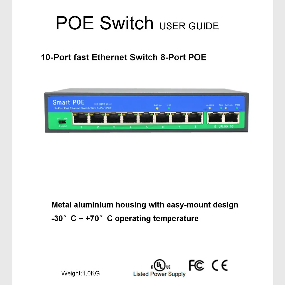 YiiSPO 10/100Mbps POE switch 8+2port 6ports standard 48V output IEEE802.3AT/IEEE802.3AF include power adapter forPOE camera