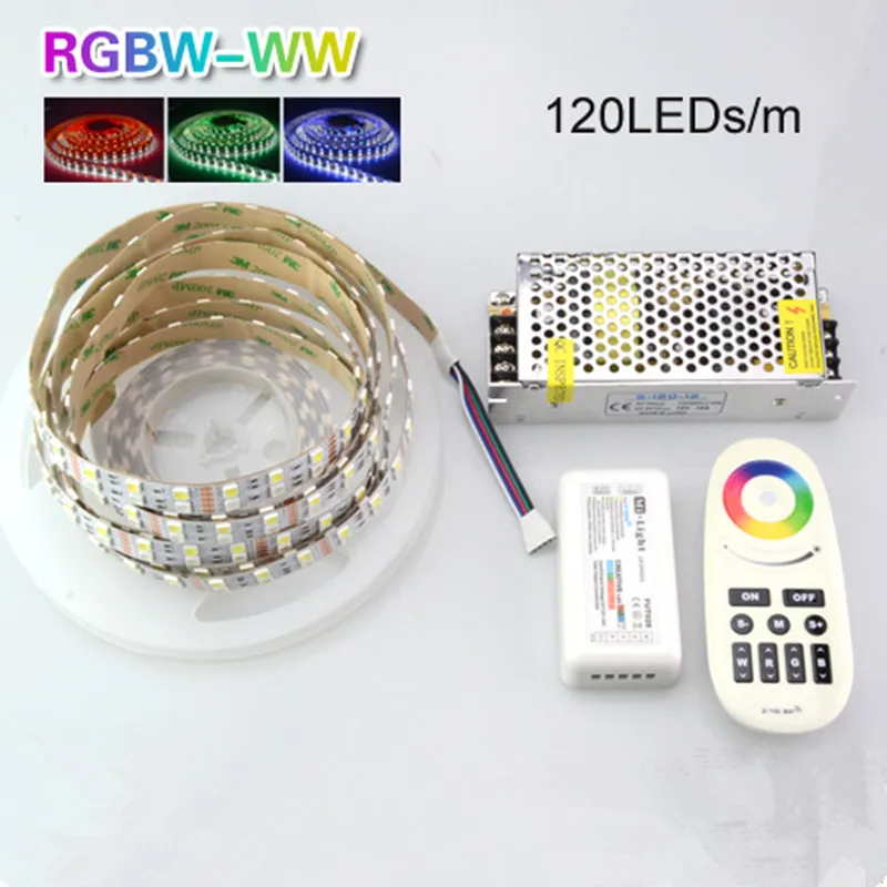 

DC12V 120LED/M SMD5050 RGBW No-Waterproof Led Flexible Strip Tape Light +RGBW IR Remote Controller+10A Power Supply Adapter 1Set