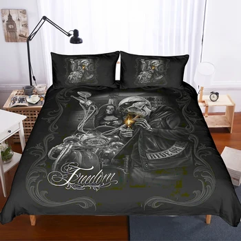 

Drop Shipping 3D Digital Printing Bedding Set 100% Microfiber Together motorbike Beauty Skull Queen king size 04 smoke