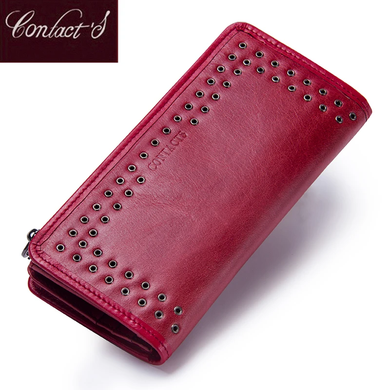 Contact's Luxury Brand Women Wallets Genuine Leather 2018 New Long Design Ladies Purse Clutch Bag Card Cell Phone Holder Wallet contacts 2018 new brand design genuine leather woman wallets cell phone card holder female purse clutch women purse with zipper