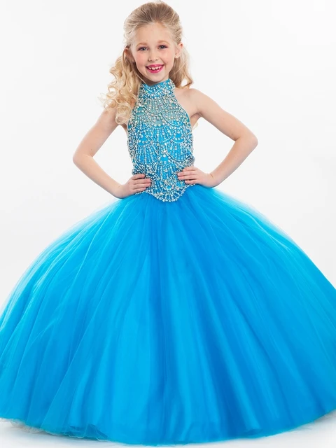 Cheap Kids Dresses Embellished Halter Neckline Angels Pageant Gown Dresses New Tulle Royal Beauty for flower Girl Dress For Weddings