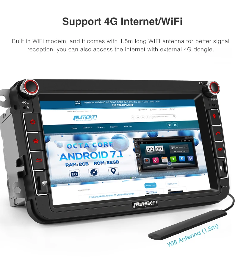 Тыква 2 Din 8 ''Android 7 1 автомобильное радио четырехъядерный GPS навигация для
