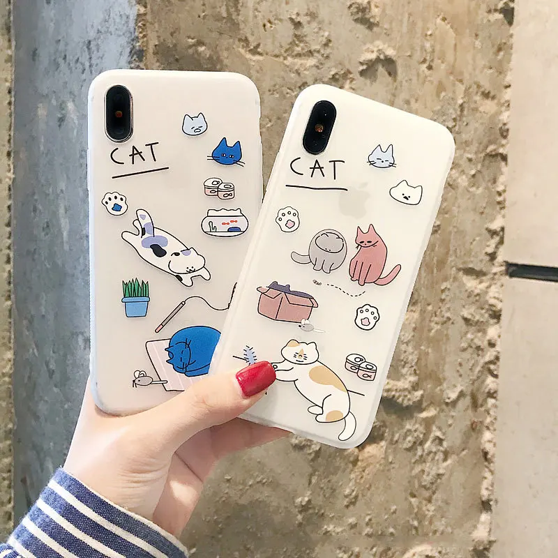 

2019 NEW! Cartoon Phone Case for iPhone X XS Max XR Cute Holiday Cat Cover for iphone 8 7 6 6S 10 Plus Soft Silicone Clear Case